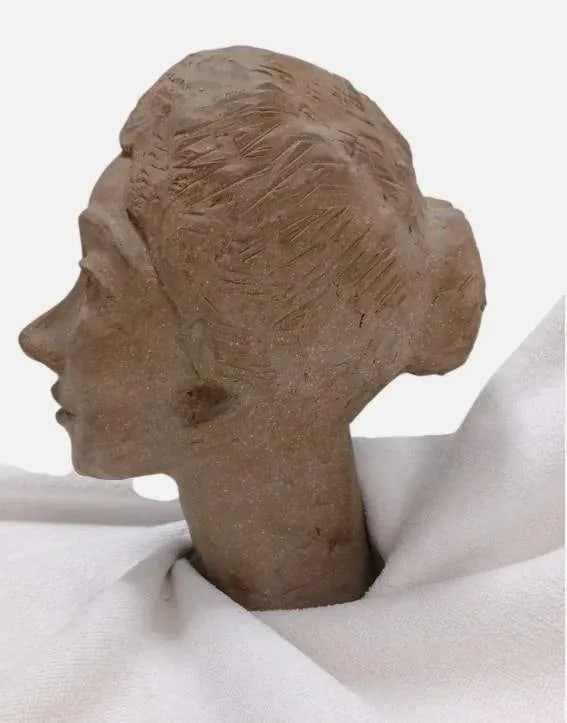 Mid Century Terracotta Bust Elegant Beautiful Woman Modern Art Clay Brown Head - 6