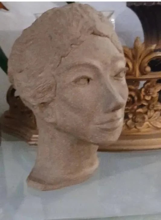 Mid Century Terracotta Bust Elegant Beautiful Woman Modern Art Clay Brown Head - 7