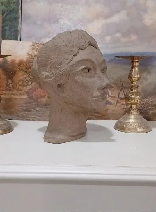 Mid Century Terracotta Bust Elegant Beautiful Woman Modern Art Clay Brown Head - 8
