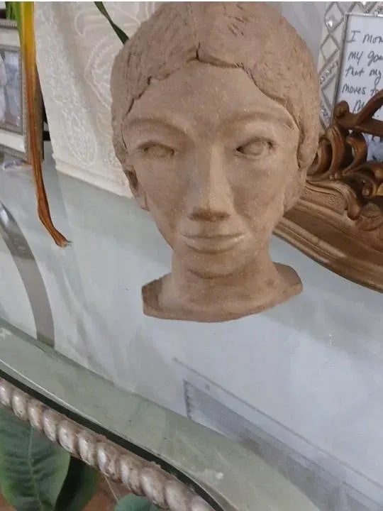 Mid Century Terracotta Bust Elegant Beautiful Woman Modern Art Clay Brown Head - 9