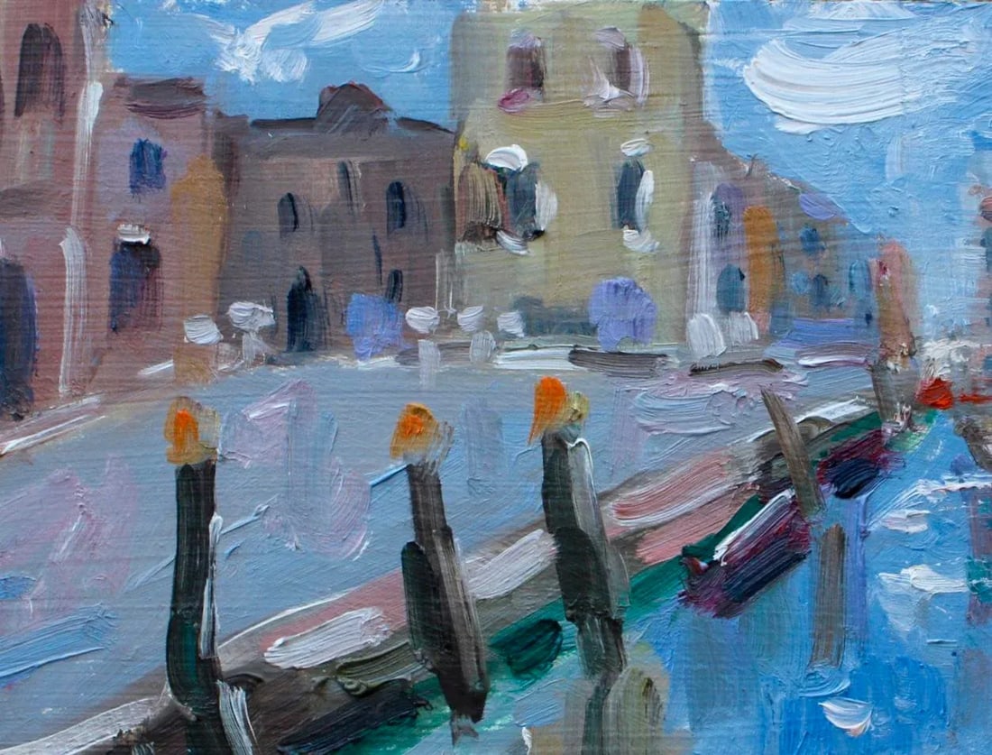Modern Abstract Seascape, Canal in Venice Oil Painting - 2