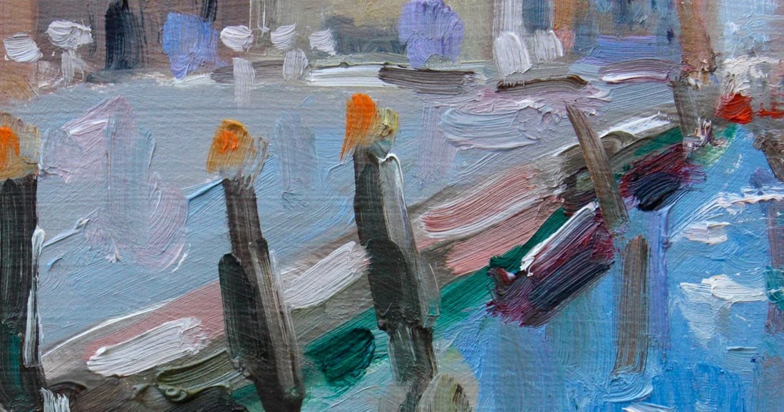 Modern Abstract Seascape, Canal in Venice Oil Painting - 3