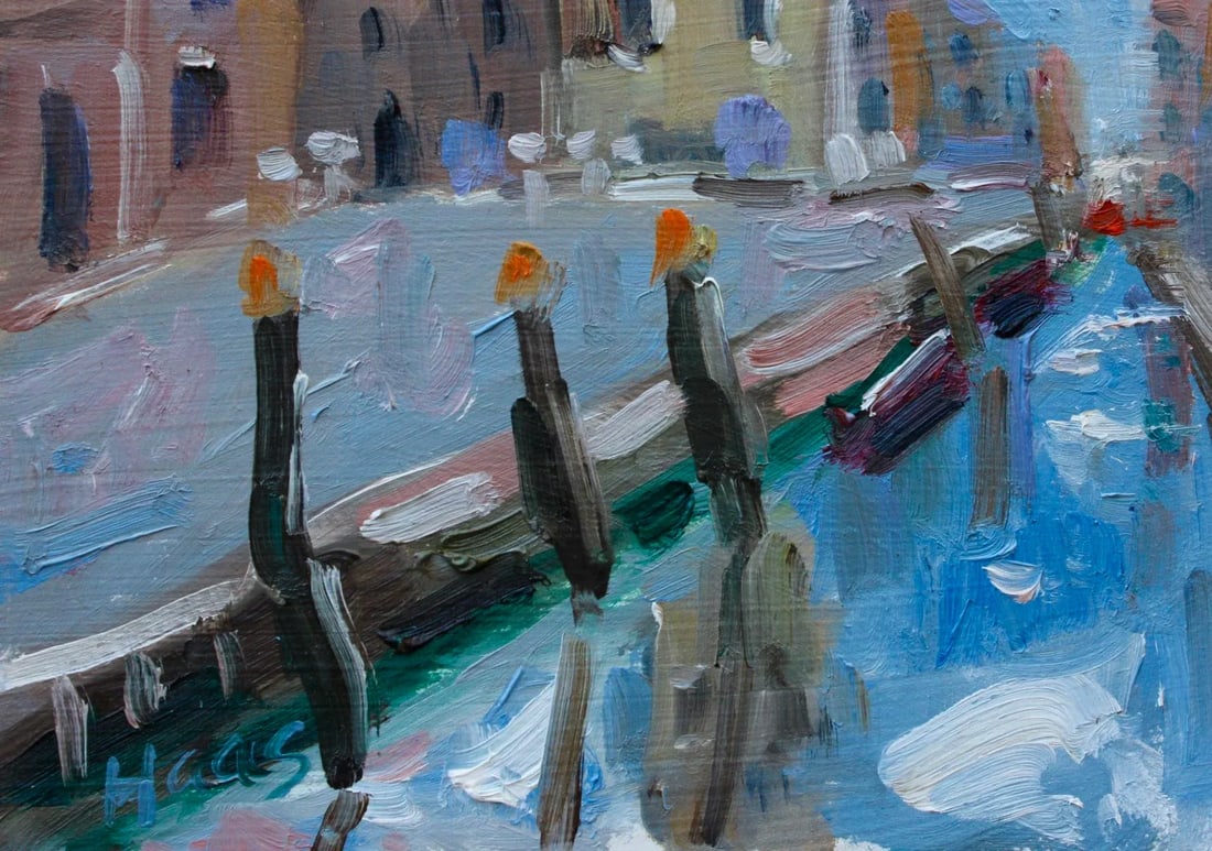 Modern Abstract Seascape, Canal in Venice Oil Painting - 4