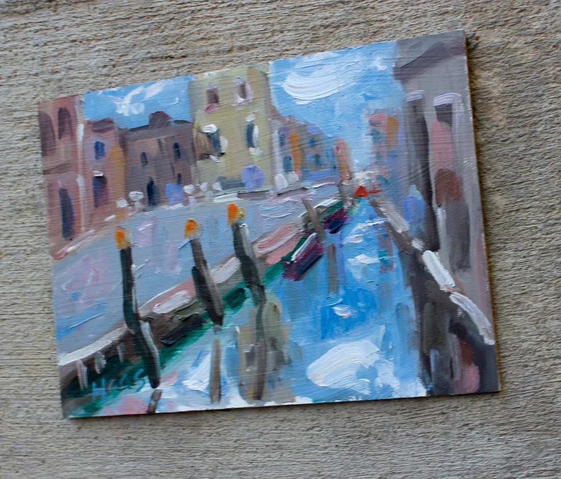 Modern Abstract Seascape, Canal in Venice Oil Painting - 5