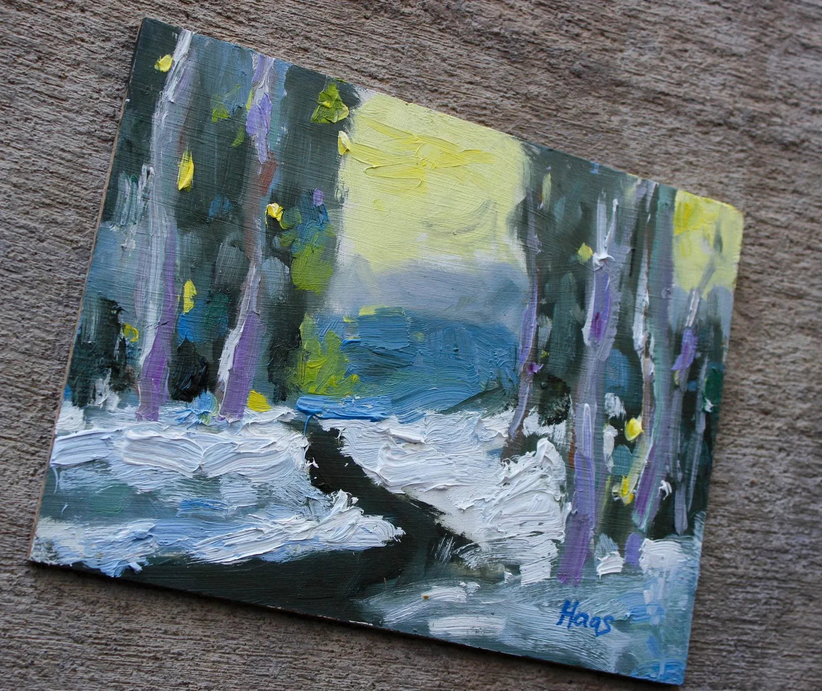 Last Light, Contemporary Winter Landscape Oil Painting by L Haas - 2