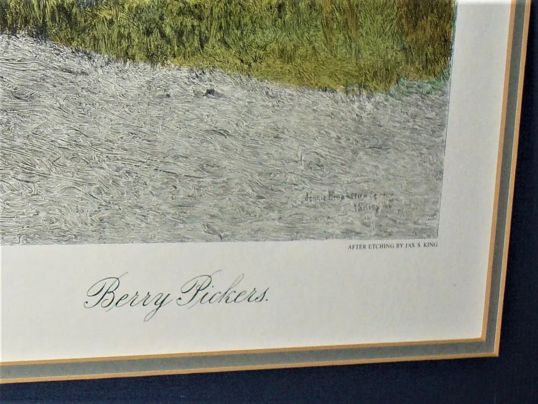 Late 20th Century "Berry Pickers" Figurative Landscape Etching by J. S. King, Framed - 3