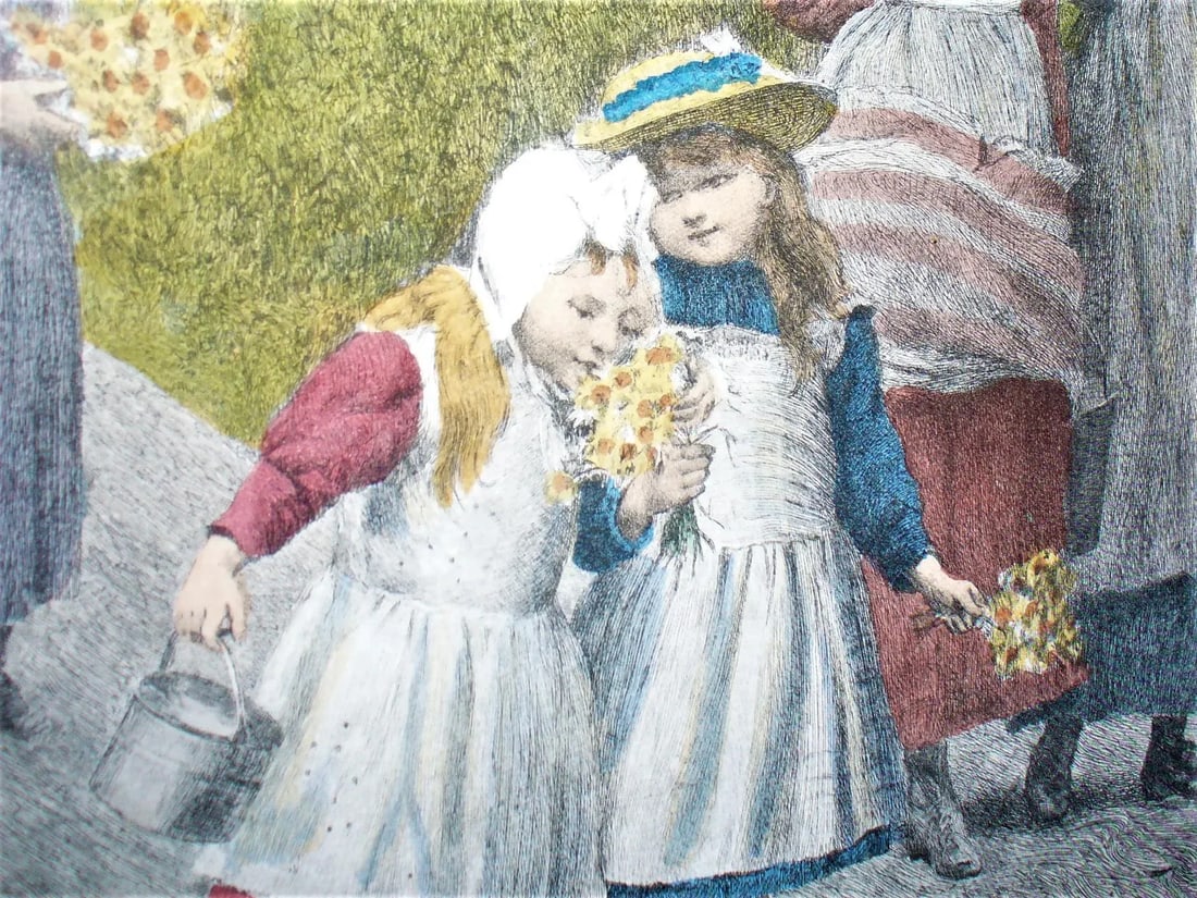 Late 20th Century "Berry Pickers" Figurative Landscape Etching by J. S. King, Framed - 5