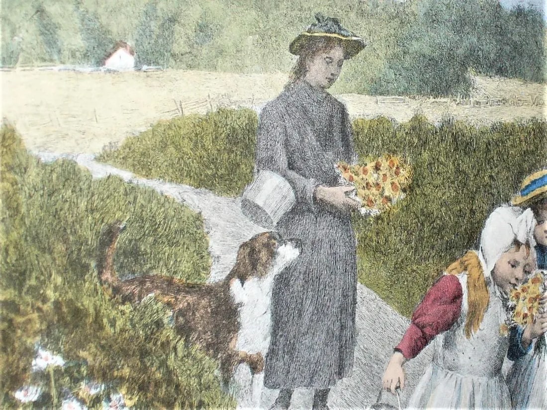 Late 20th Century "Berry Pickers" Figurative Landscape Etching by J. S. King, Framed - 9