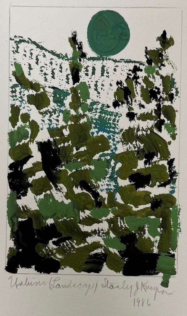 1986, "Urbino (Landscape)", Abstract Expressionist, Framed Original Gouache, Artist Stanley J. Krupa - 2