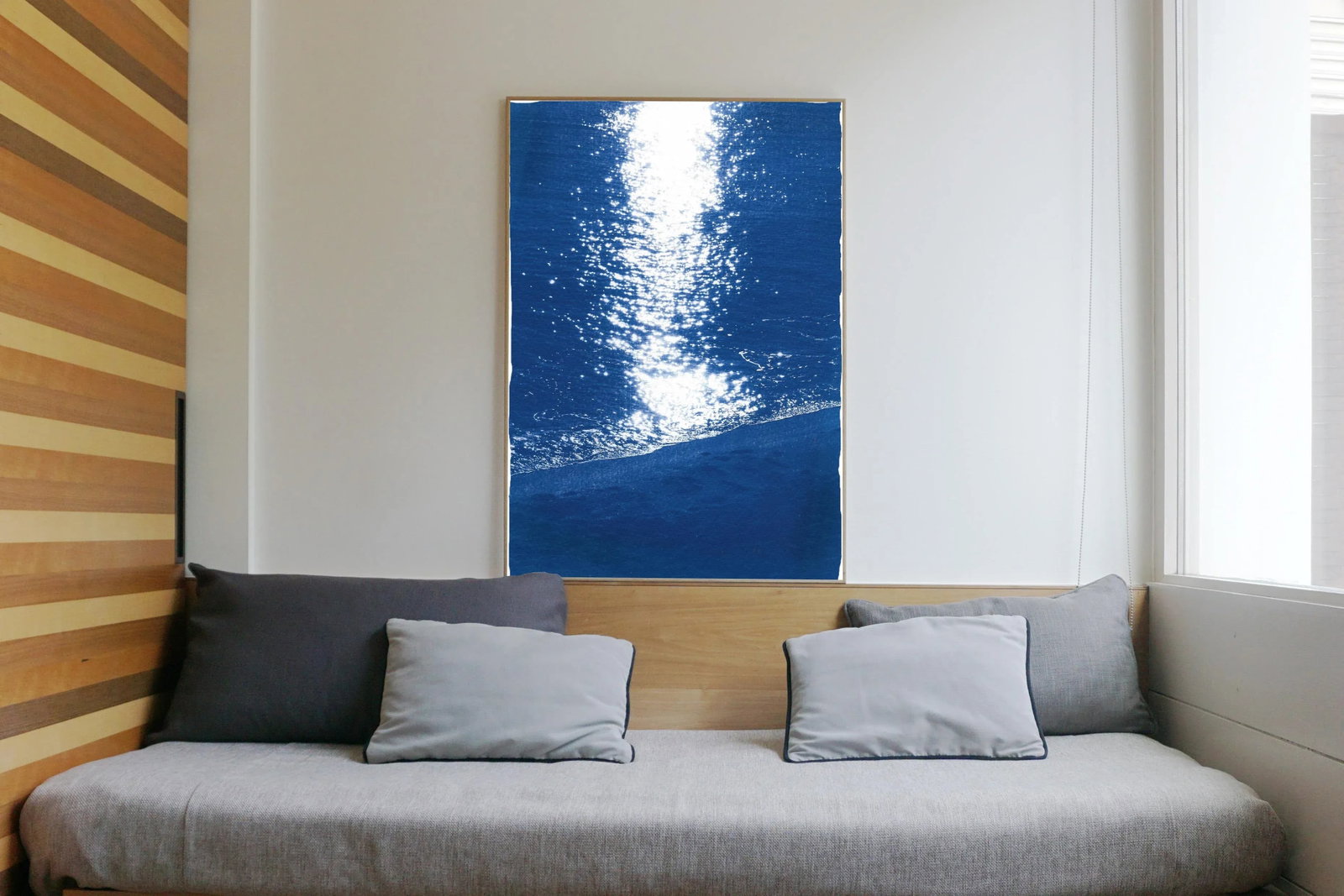 2021 "Dark Beach Sunrise" Contemporary Seascape Blue and White Cyanotype - 2