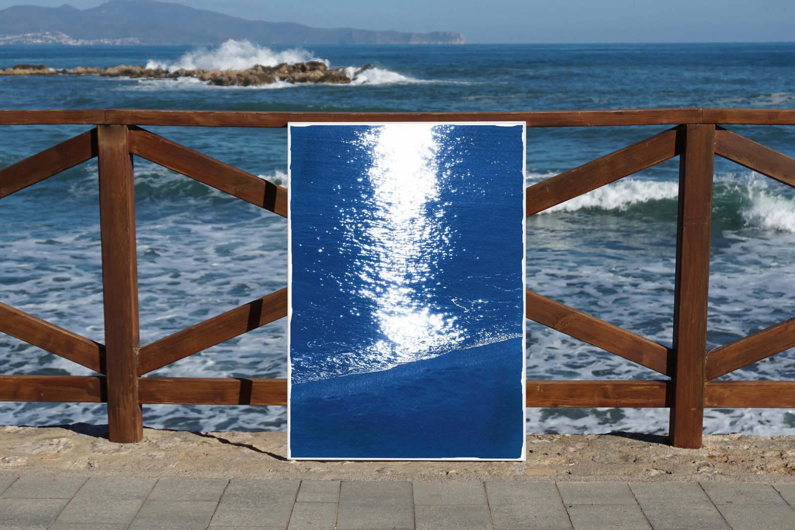 2021 "Dark Beach Sunrise" Contemporary Seascape Blue and White Cyanotype - 4