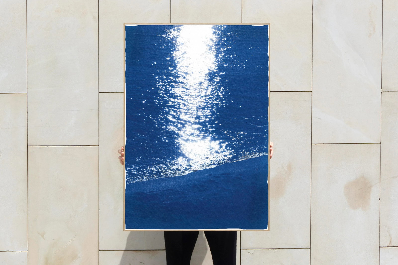 2021 "Dark Beach Sunrise" Contemporary Seascape Blue and White Cyanotype - 5