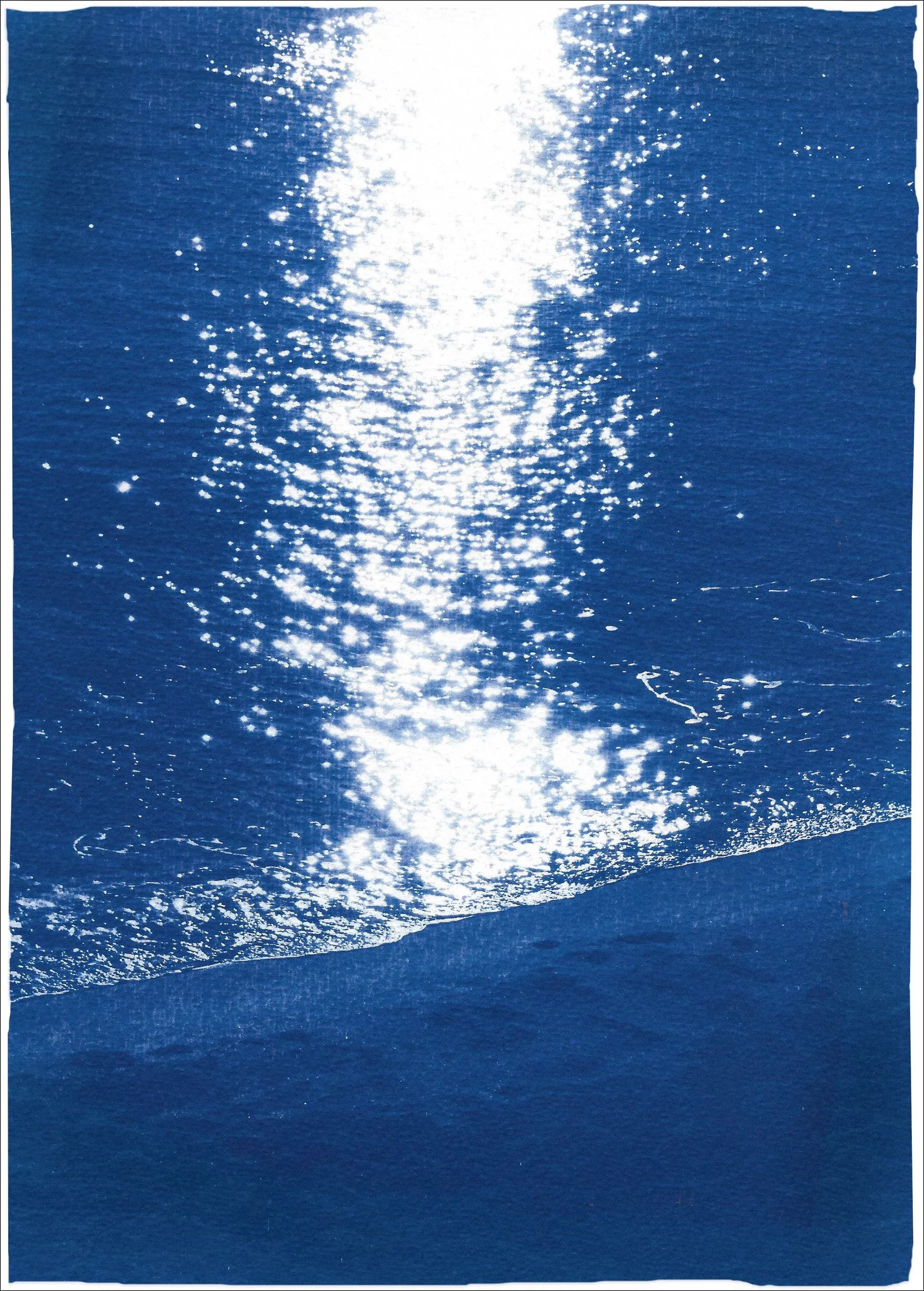2021 "Dark Beach Sunrise" Contemporary Seascape Blue and White Cyanotype - 6