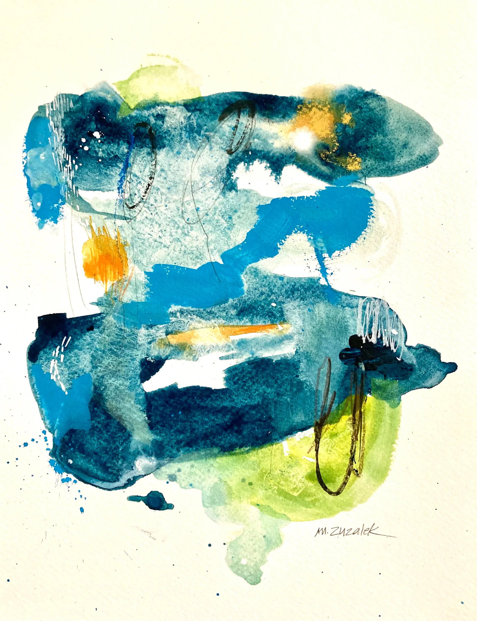 Contemporary Abstract Expressionist Watercolor Painting Titled "Above It All" on Paper (1 of 4)
