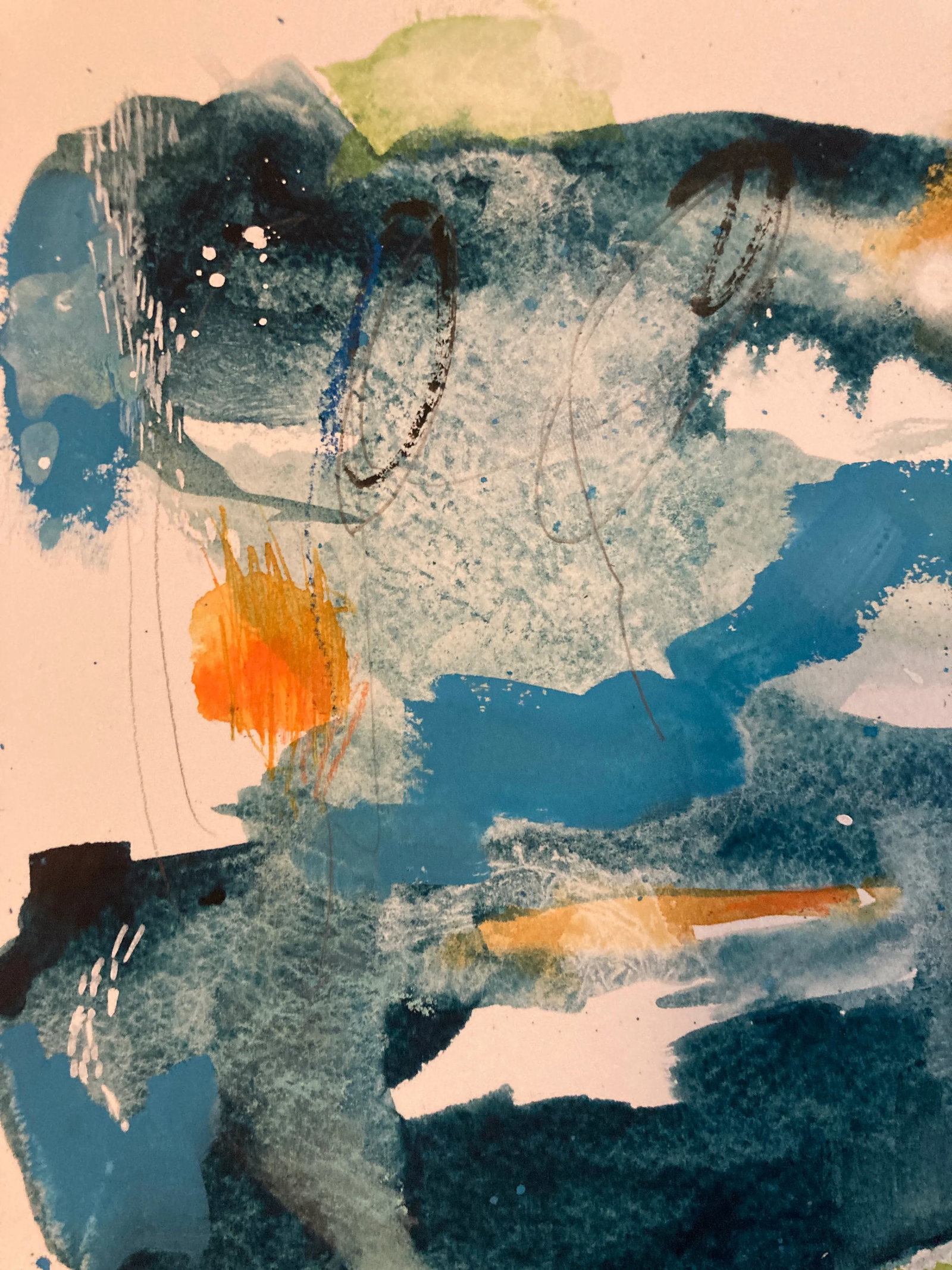 Contemporary Abstract Expressionist Watercolor Painting Titled "Above It All" on Paper - 2