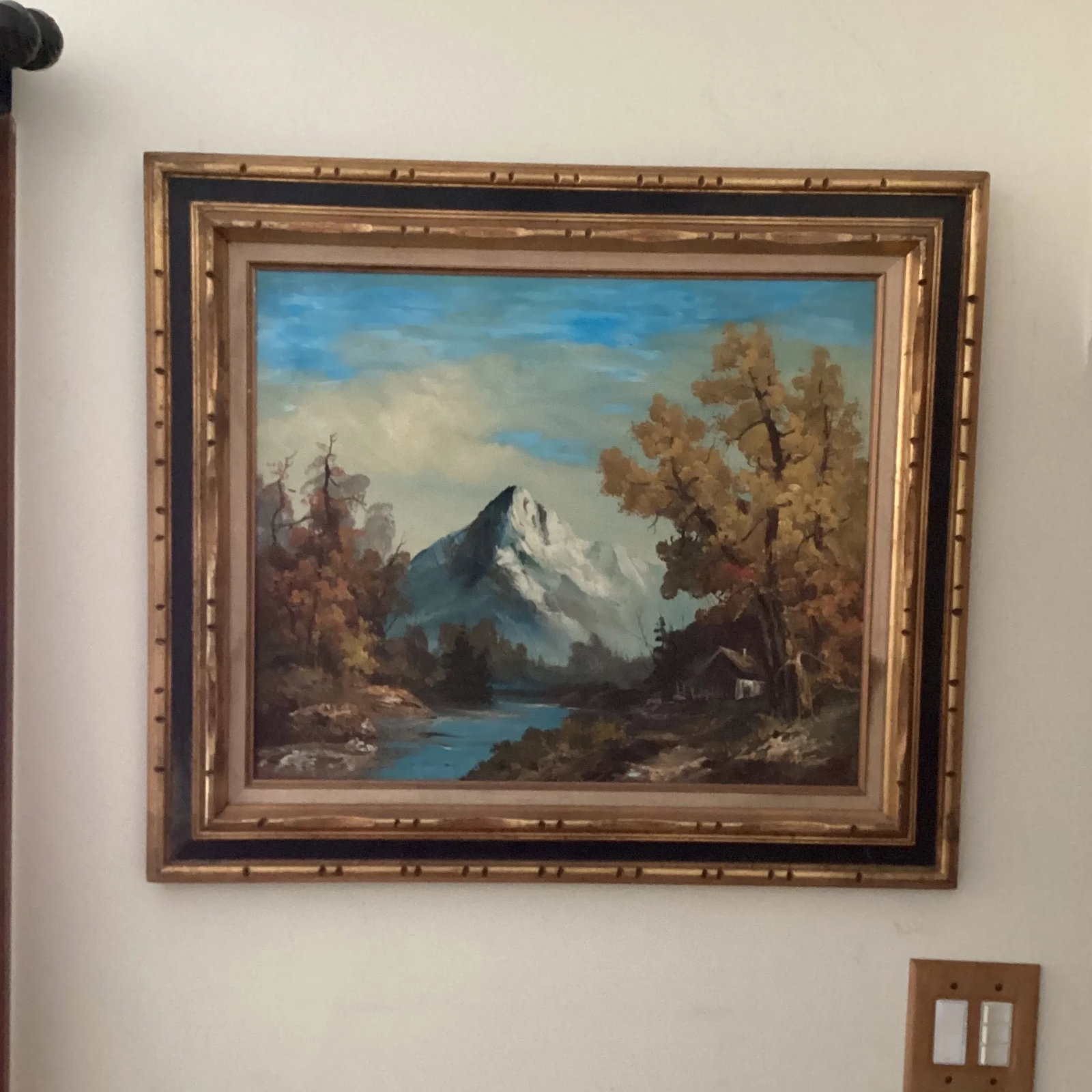 Vintage Oil Painting on Canvas Mountain River Fall Landscape by L . Harding - 12