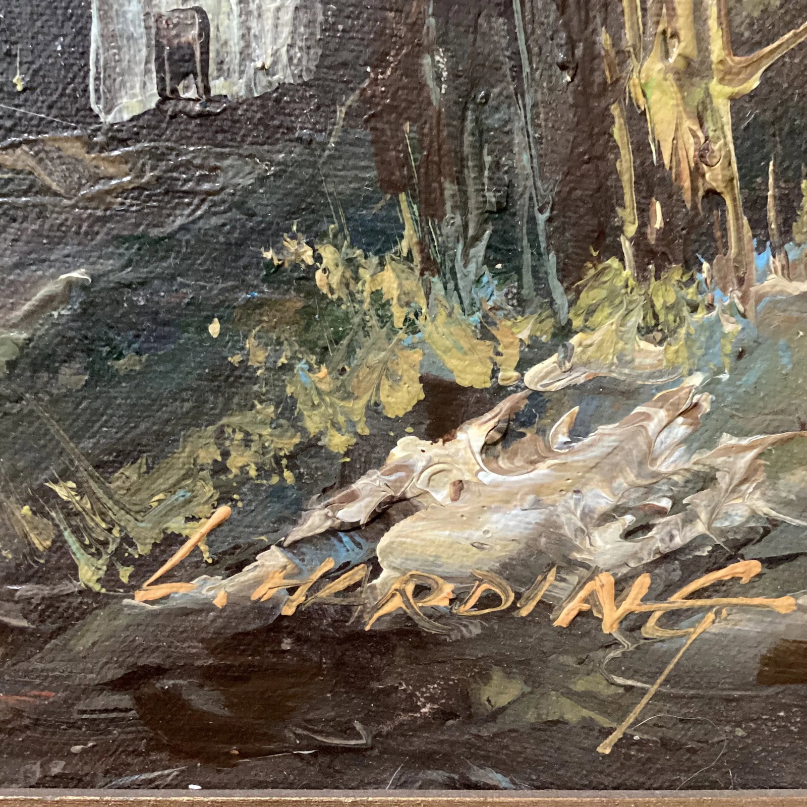 Vintage Oil Painting on Canvas Mountain River Fall Landscape by L . Harding - 7