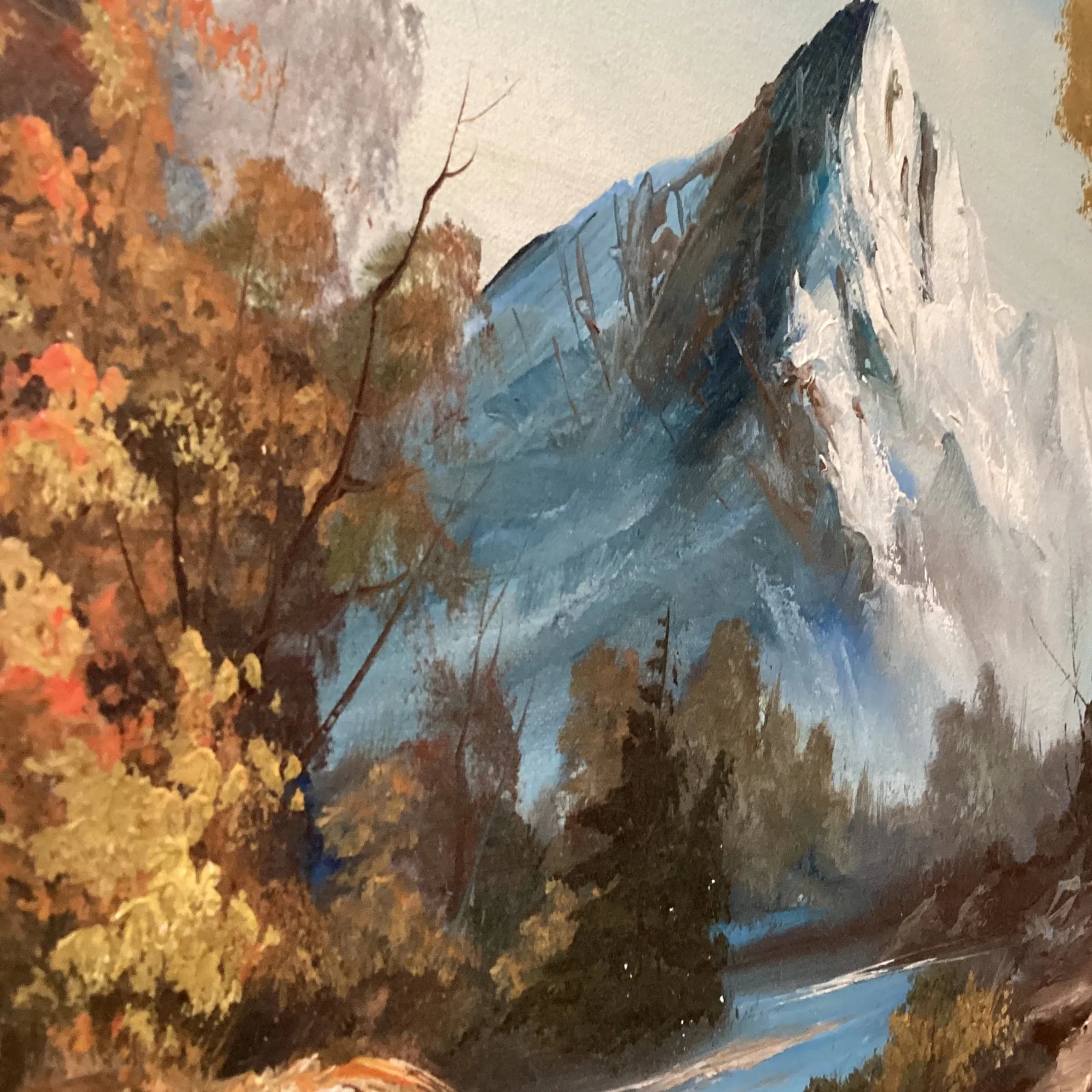 Vintage Oil Painting on Canvas Mountain River Fall Landscape by L . Harding - 8