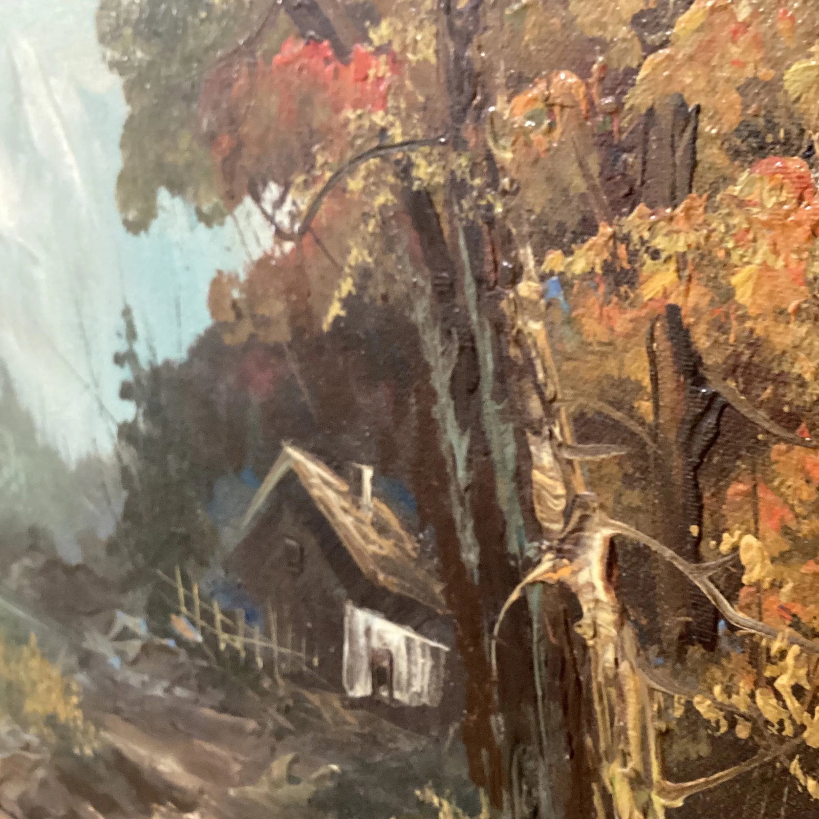 Vintage Oil Painting on Canvas Mountain River Fall Landscape by L . Harding - 9
