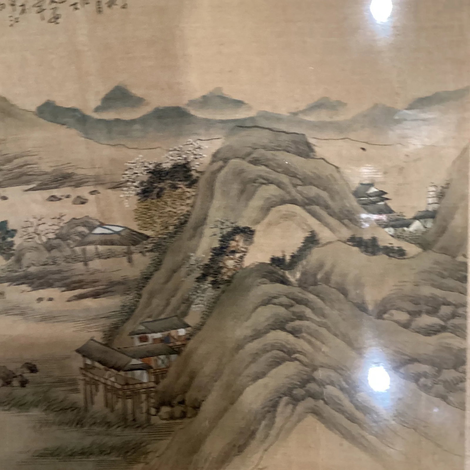 Vintage Framed Asian Ink & Watercolor Painting Shan Shui Style on Silk With Calligraphy and Seal - 6