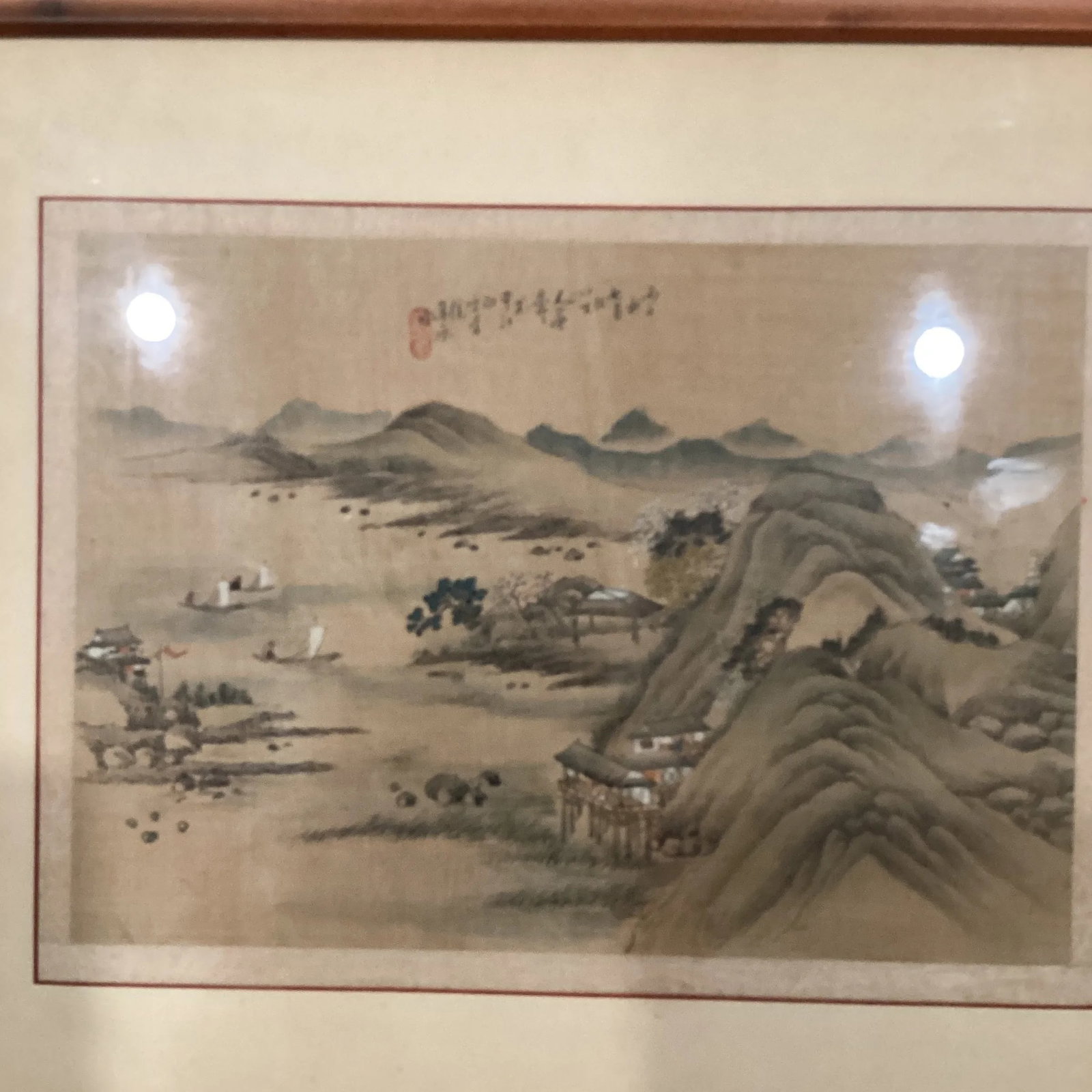Vintage Framed Asian Ink & Watercolor Painting Shan Shui Style on Silk With Calligraphy and Seal - 9