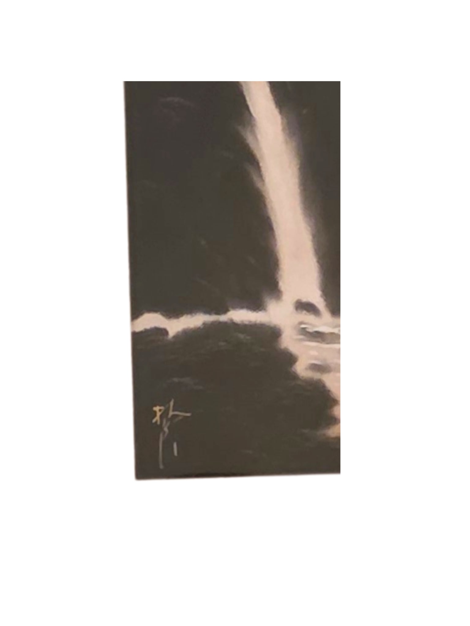 Mid 20th Century Signed Japanese Silk Painting | Japandi Moonlight Waterfall Landscape in Rustic Bam - 6