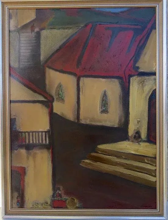 Late 20th Century Large Painting on Artist Board by Ernest Sinnes Signed and Dated - 5