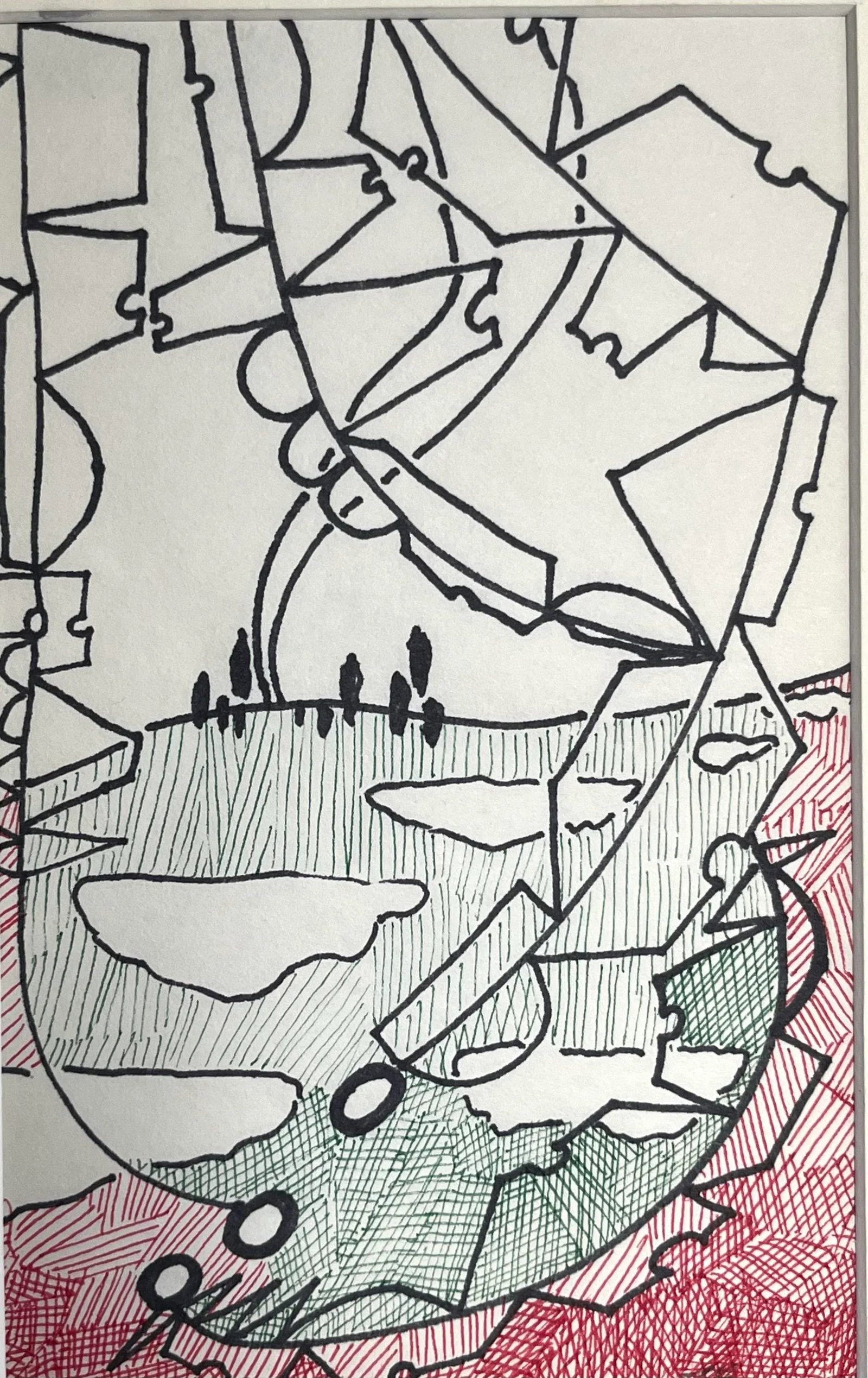 Vintage Modernist Abstract Landscape Drawing by Jewel Vintage Modernist Abstract Drawing by Jewel Ha - 3