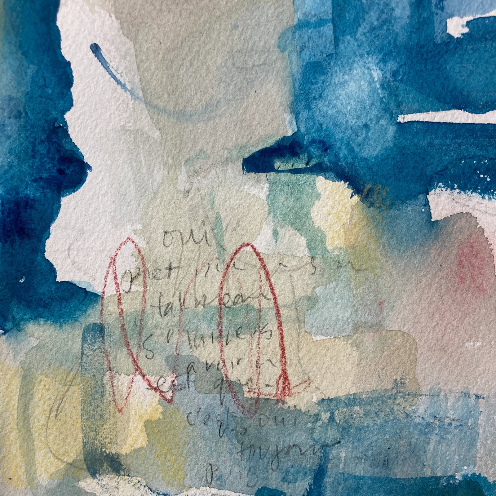 Original Contemporary Abstract Watercolor and Mixed-Media Painting on Paper Titled "Hidden Agenda" - 2