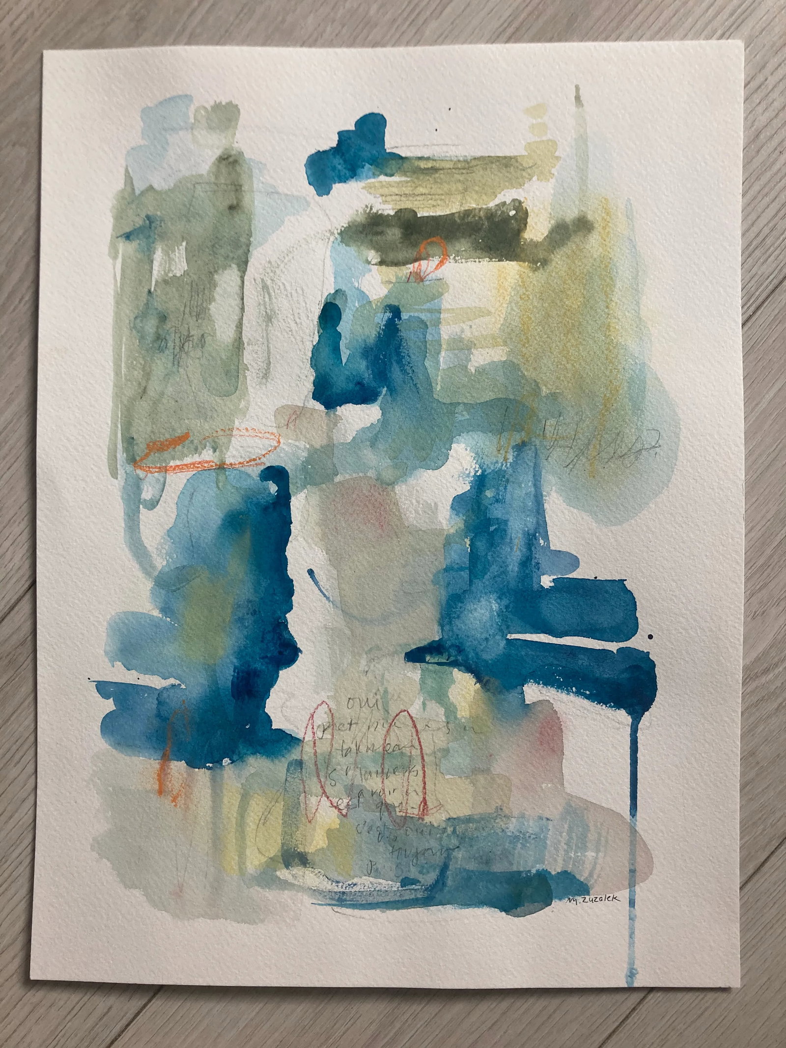 Original Contemporary Abstract Watercolor and Mixed-Media Painting on Paper Titled "Hidden Agenda" - 5