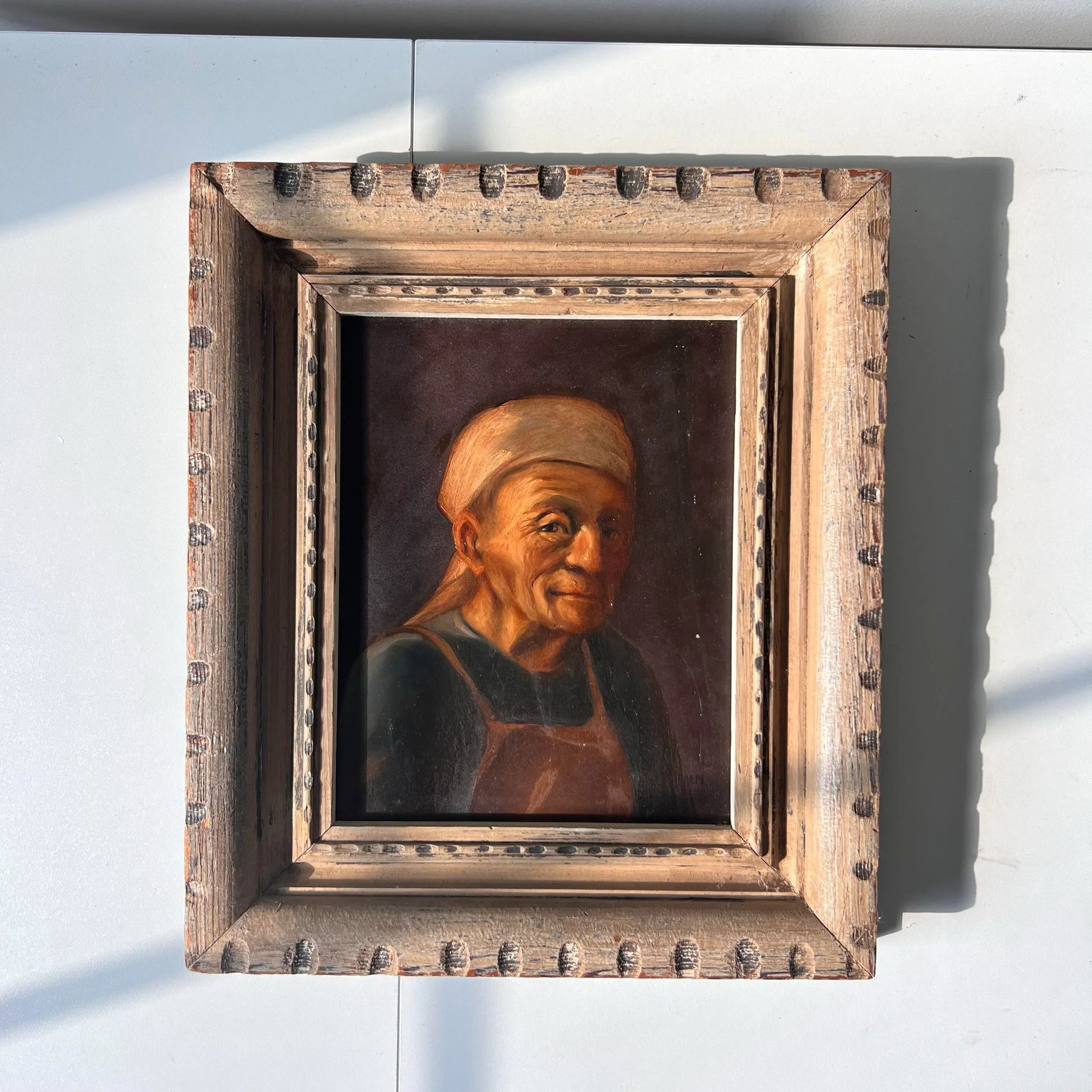 Flemish School Style Framed Oil Portrait Painting, Signed Palm - 2
