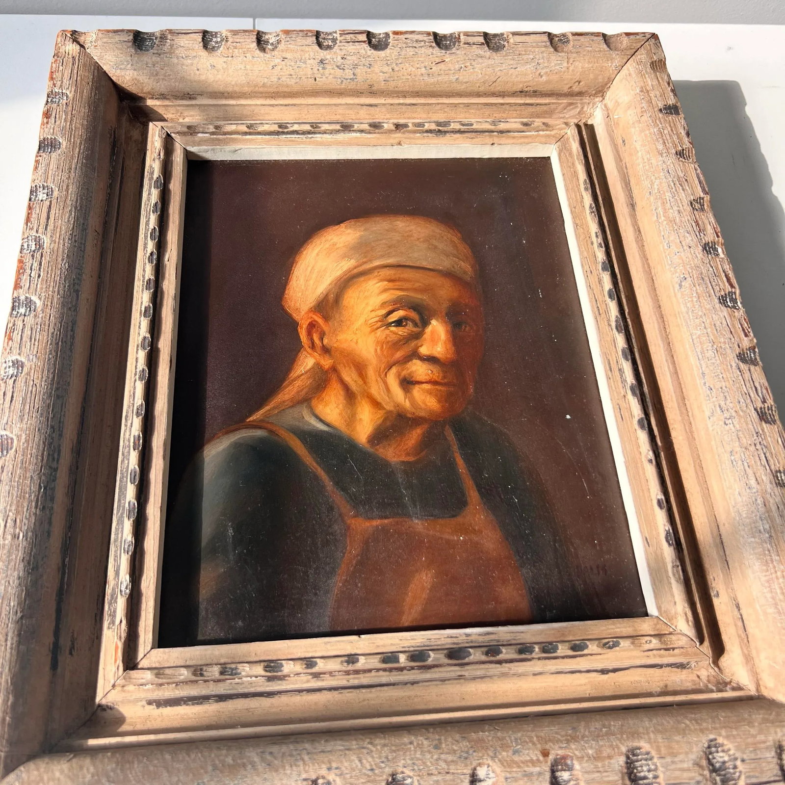 Flemish School Style Framed Oil Portrait Painting, Signed Palm - 5
