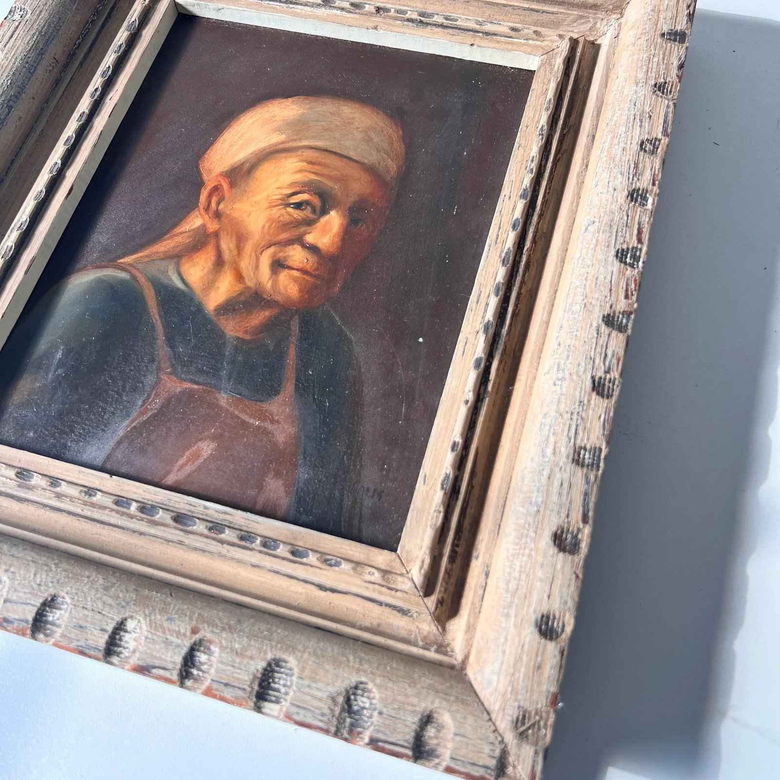 Flemish School Style Framed Oil Portrait Painting, Signed Palm - 7