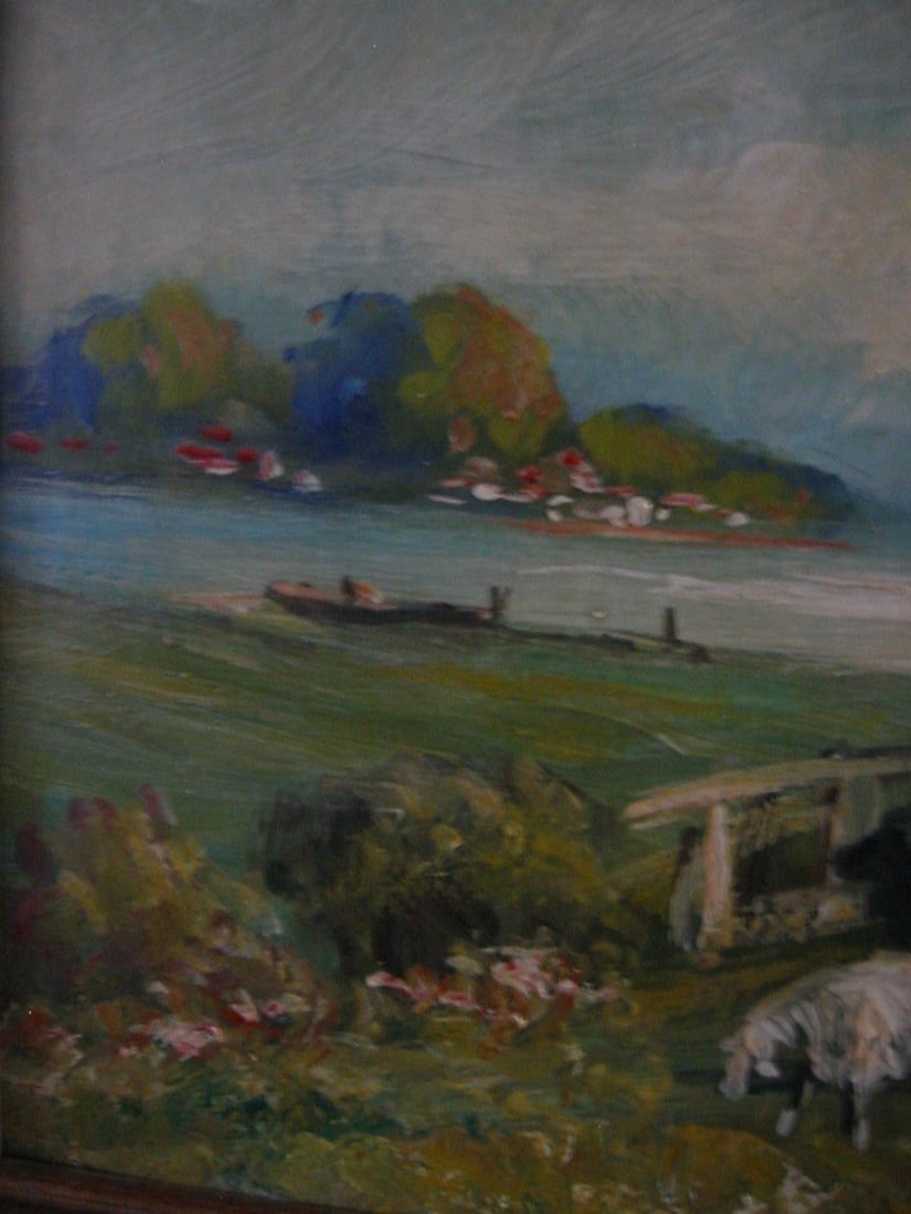 Late 20th Century Continental Landscape Titled Sheppard Signed Oil on Canvas - 10