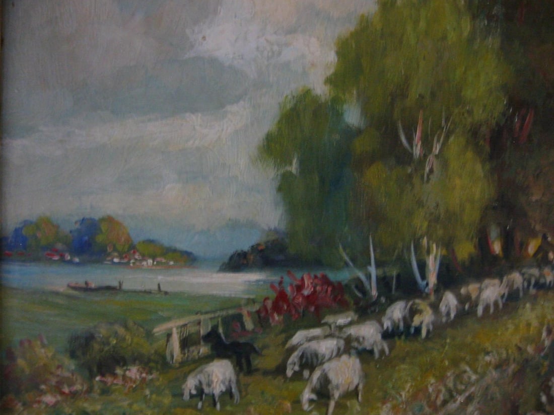 Late 20th Century Continental Landscape Titled Sheppard Signed Oil on Canvas - 14