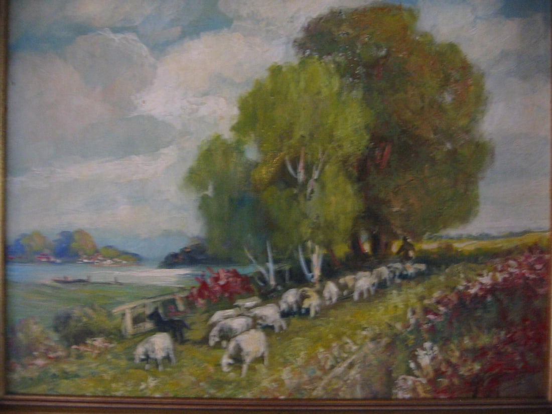 Late 20th Century Continental Landscape Titled Sheppard Signed Oil on Canvas - 3