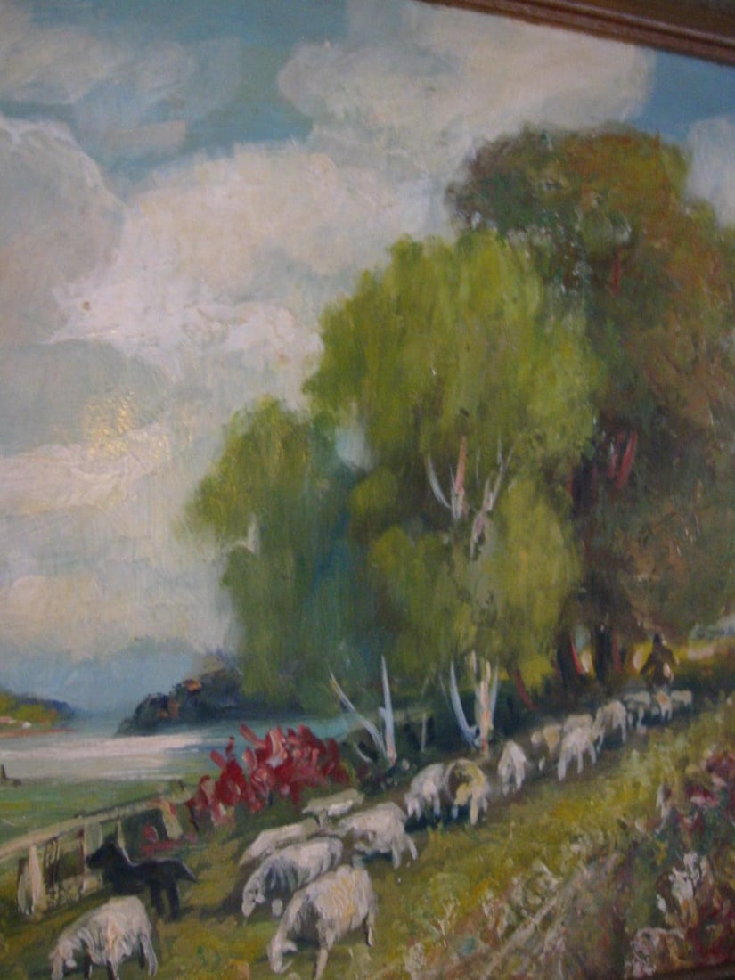 Late 20th Century Continental Landscape Titled Sheppard Signed Oil on Canvas - 5