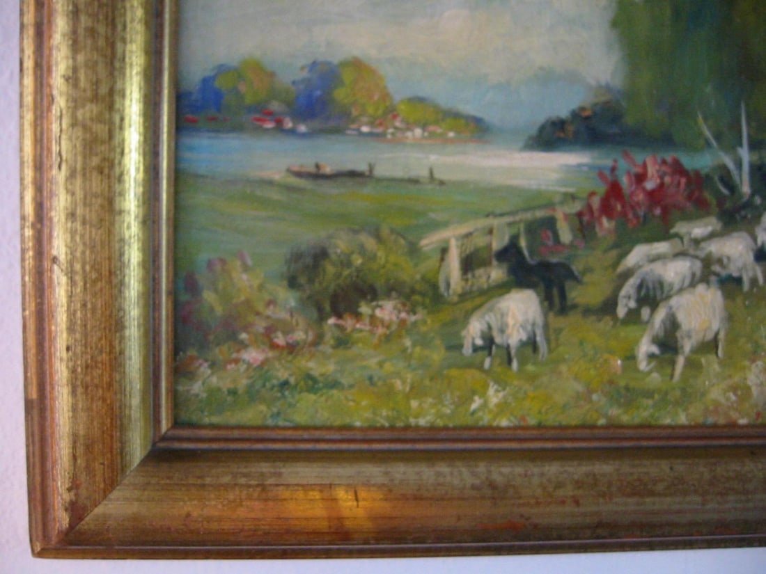 Late 20th Century Continental Landscape Titled Sheppard Signed Oil on Canvas - 8