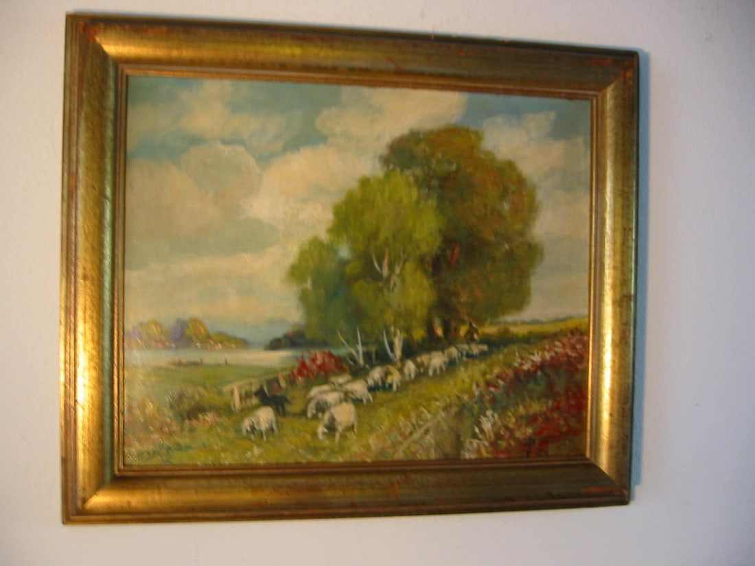 Late 20th Century Continental Landscape Titled Sheppard Signed Oil on Canvas - 9