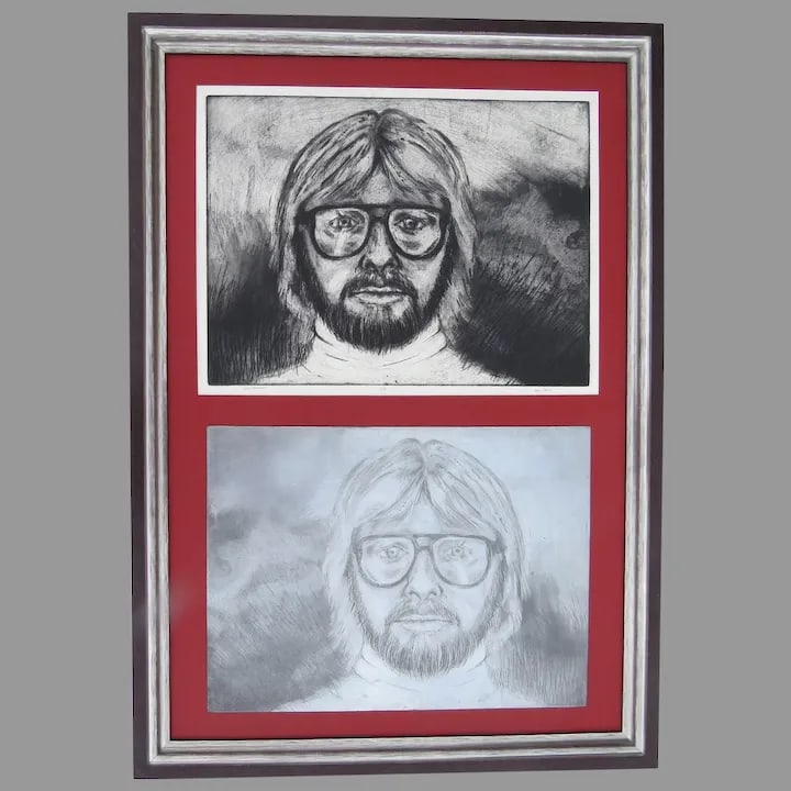 1970s Artist Self-Portrait Print by Doug Post, Framed - 10