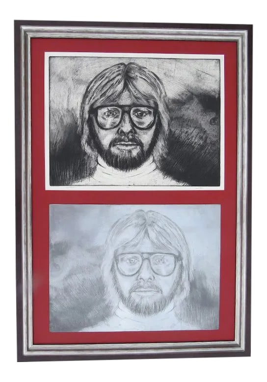 1970s Artist Self-Portrait Print by Doug Post, Framed