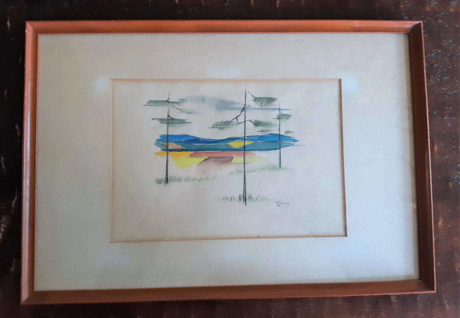 1948 "Country" Modernist Style Watercolor Painting, Framed - 5