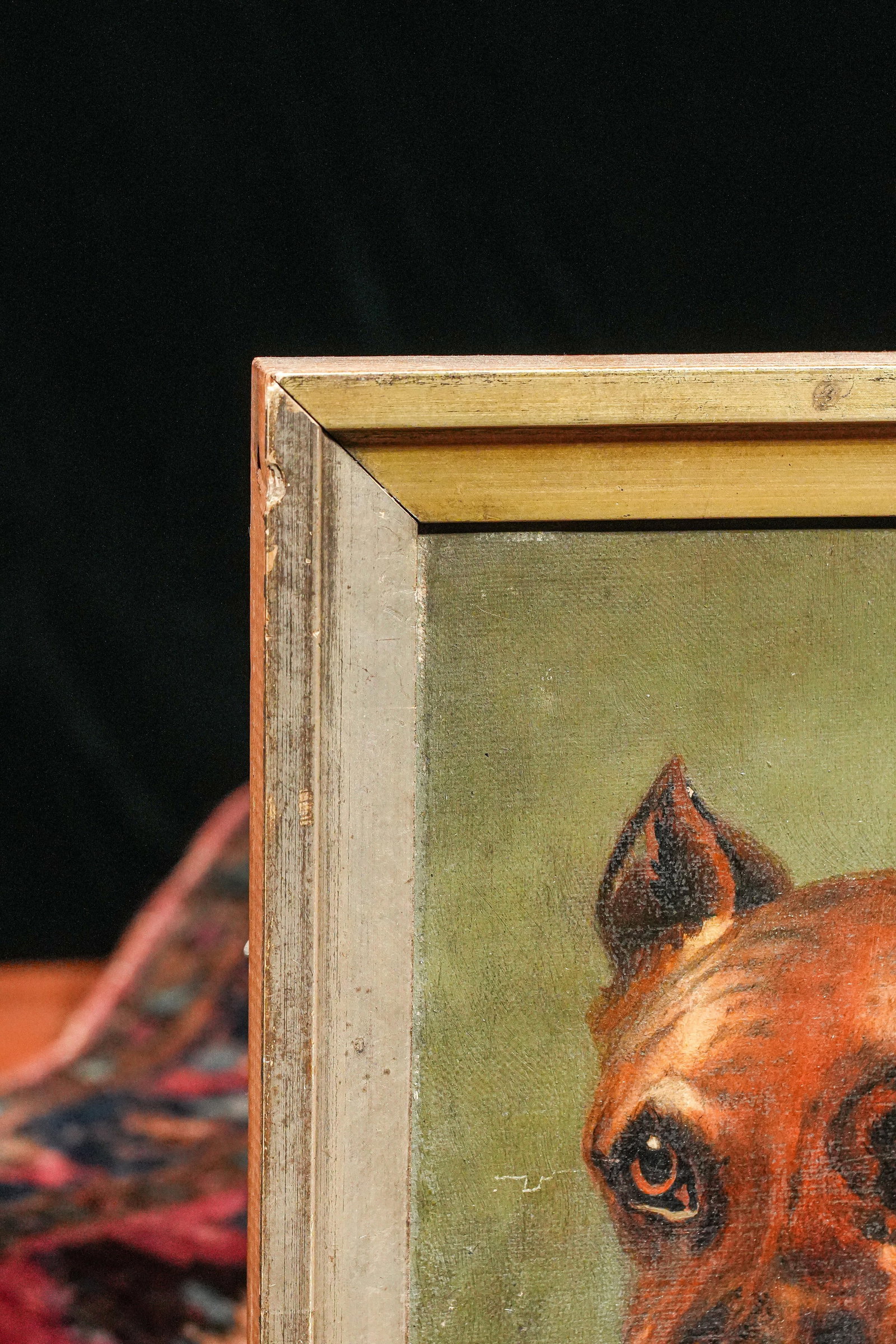Captivating Detailed Portrait of Pit Bull Dog Pet Antique Framed Oil Painting Wall Home Decor - 10