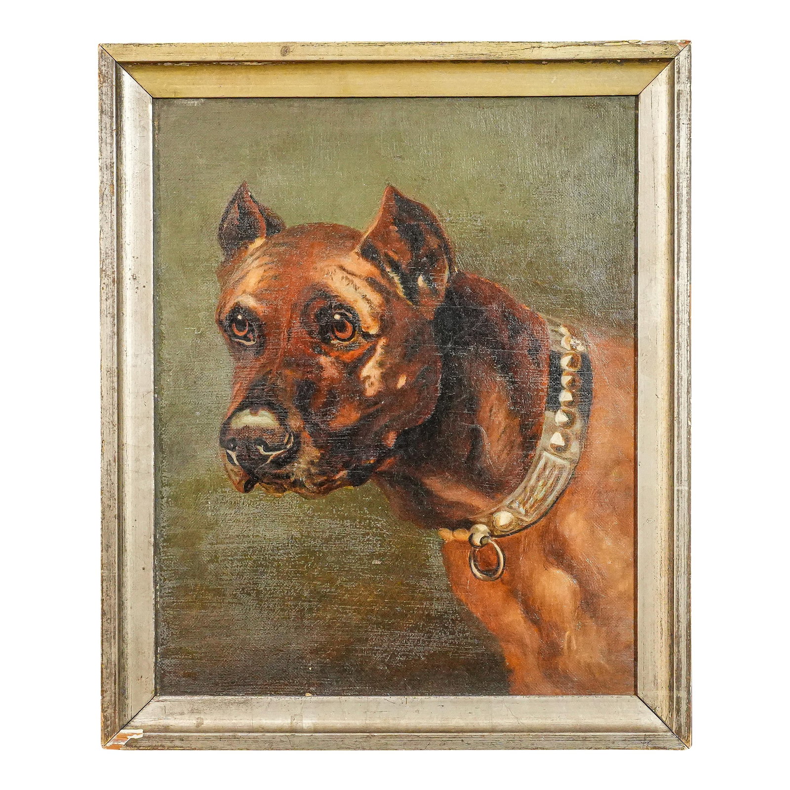 Captivating Detailed Portrait of Pit Bull Dog Pet Antique Framed Oil Painting Wall Home Decor: Celebrate the timeless charm of this exquisite antique oil painting, featuring a beautifully rendered portrait of a pit bull dog. Painted with exceptional skill and attention to detail, the dog's