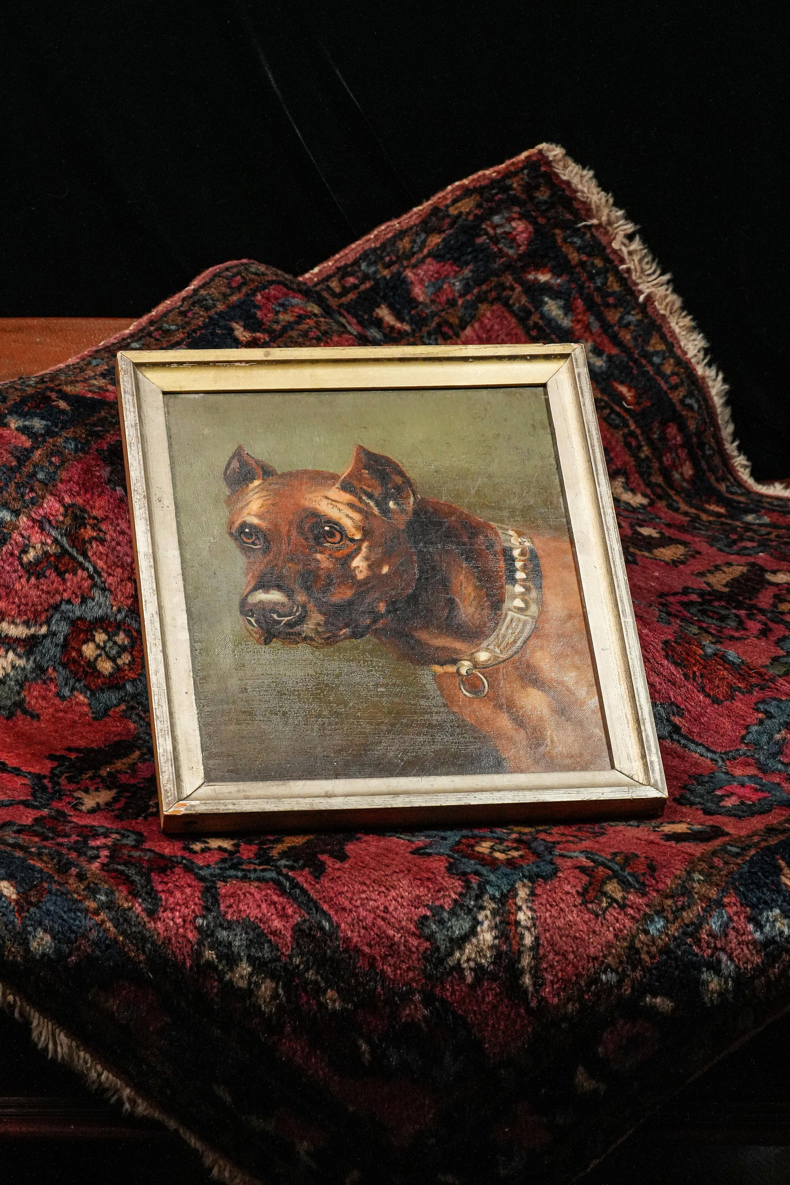 Captivating Detailed Portrait of Pit Bull Dog Pet Antique Framed Oil Painting Wall Home Decor - 2