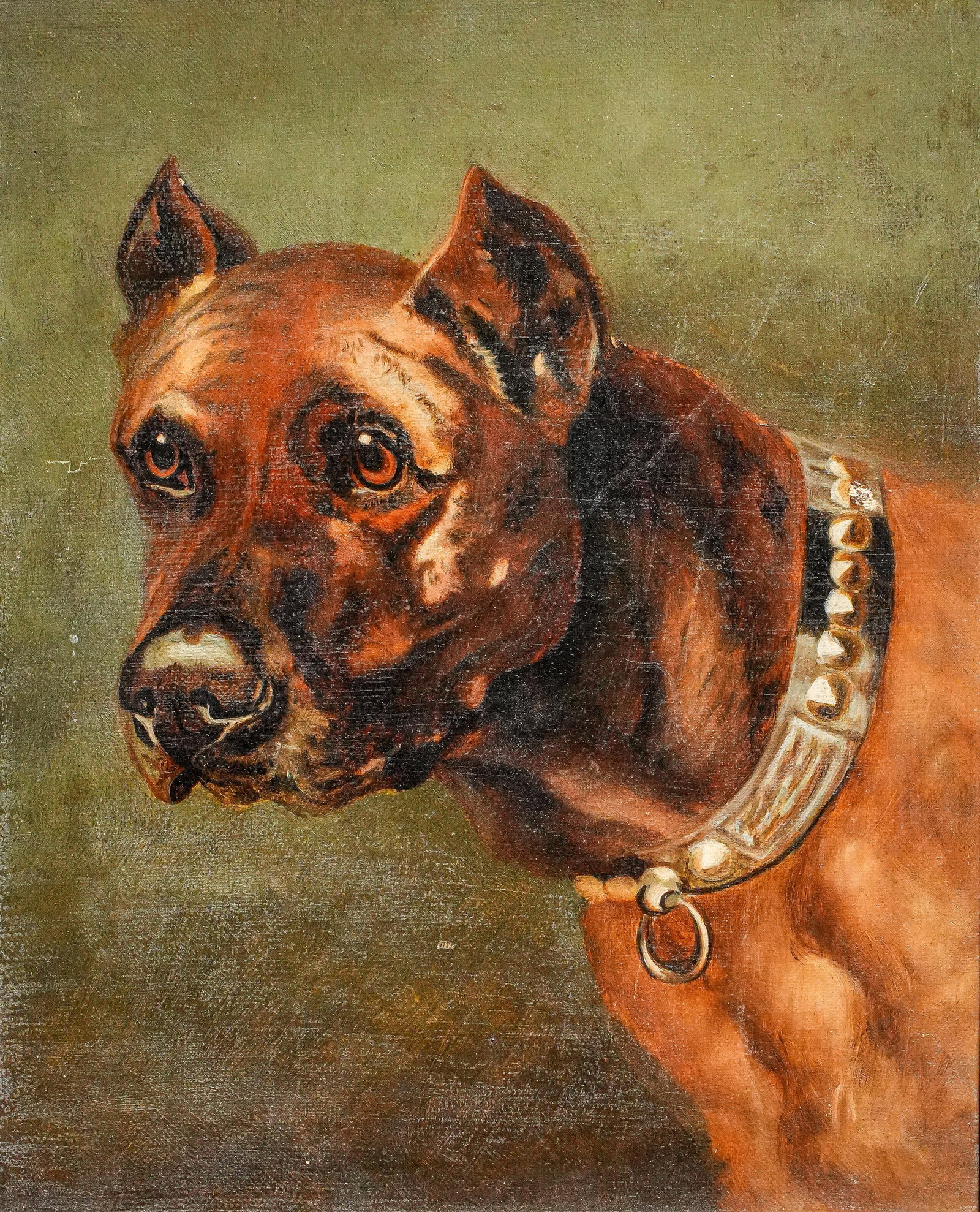 Captivating Detailed Portrait of Pit Bull Dog Pet Antique Framed Oil Painting Wall Home Decor - 3
