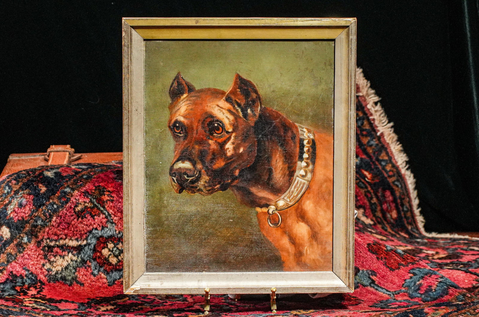 Captivating Detailed Portrait of Pit Bull Dog Pet Antique Framed Oil Painting Wall Home Decor - 9