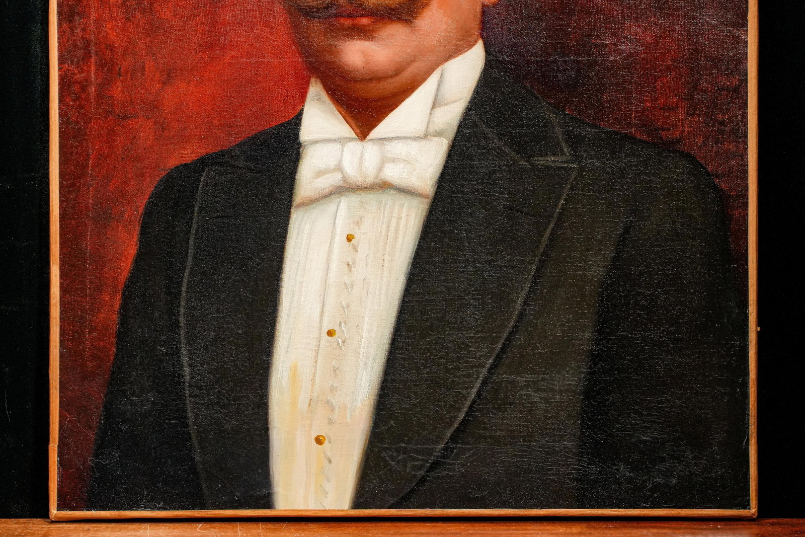 Refined Formal Victorian Era Tuxedo Gentleman Antique French Oil Painting on Canvas - 9