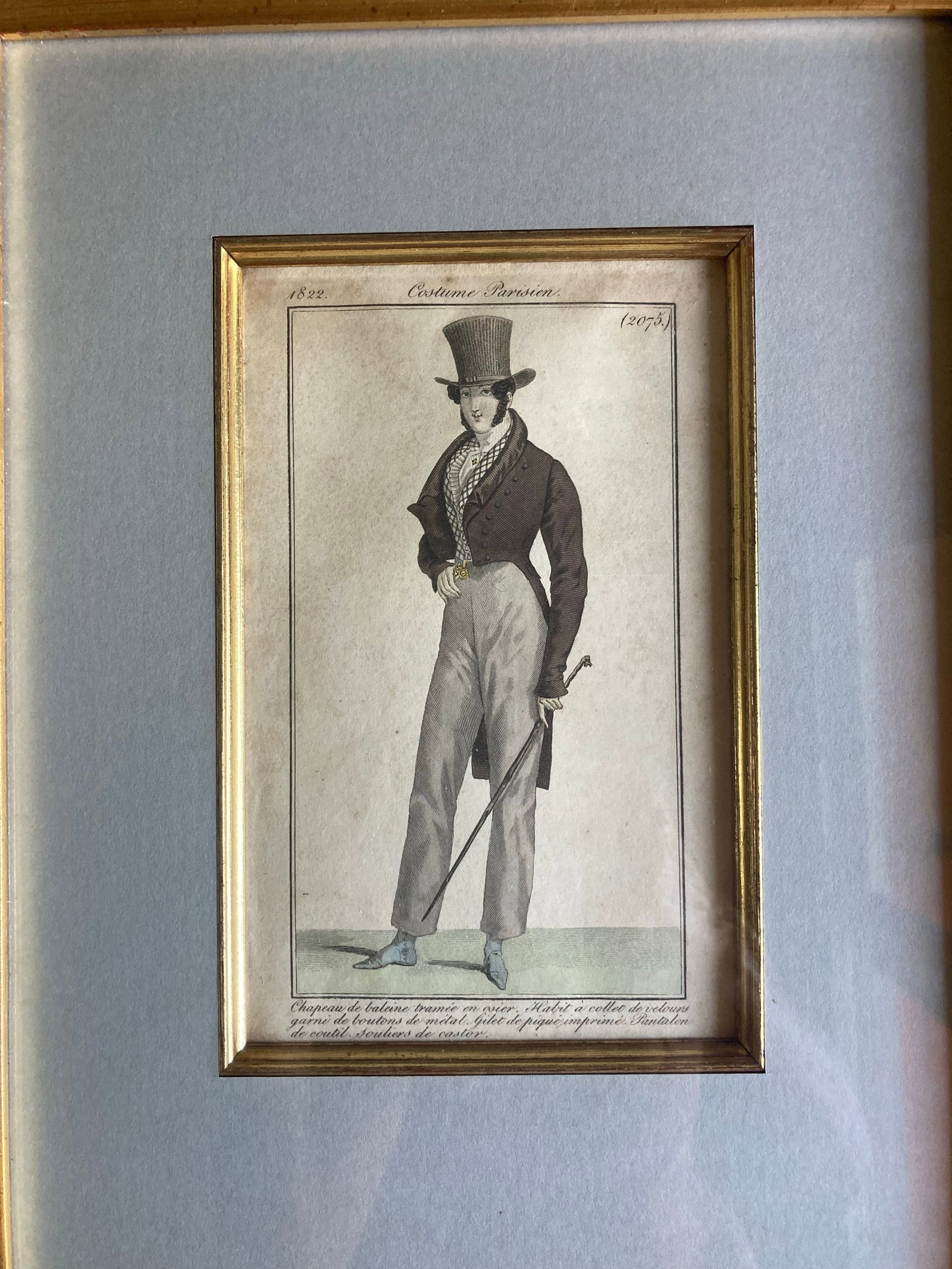 Set of Original 19th Century Framed and Matted French Men's Fashion Prints in Color - Set of 5 - 9
