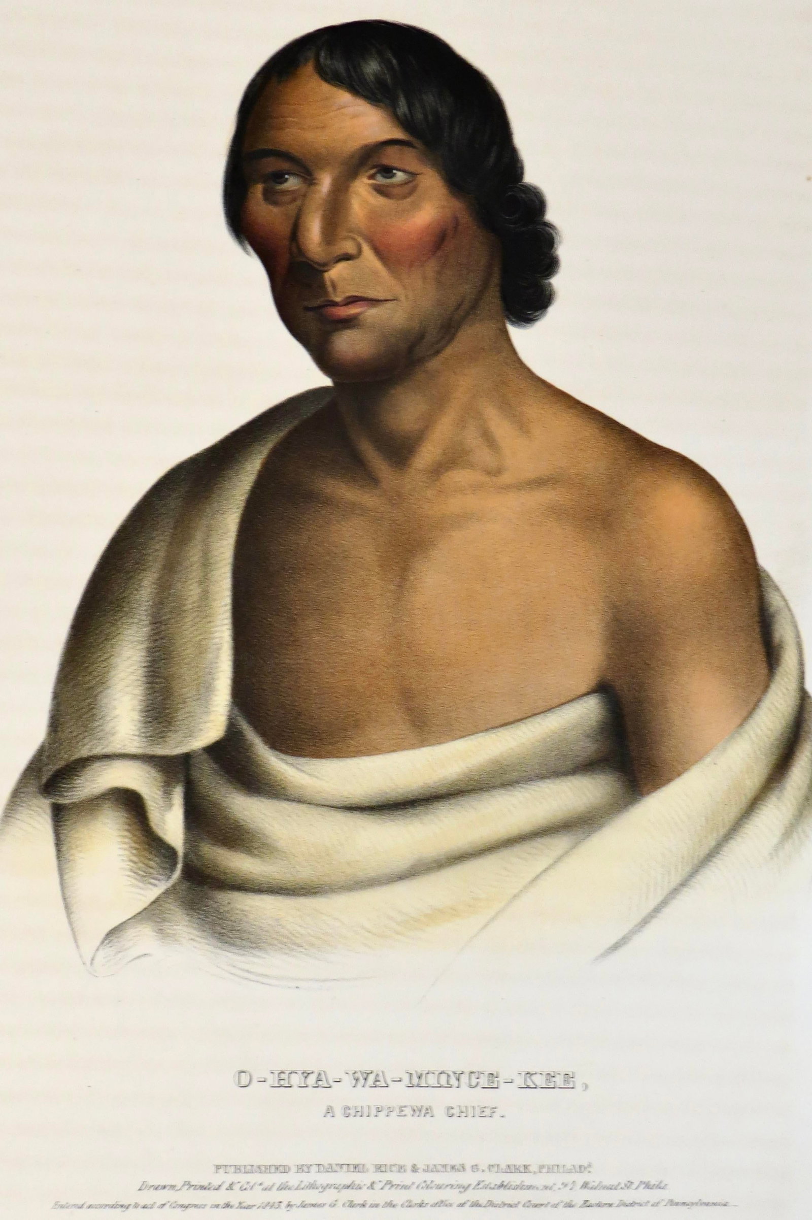 O-Hya-Wa-Mince-Kee, Chippewa Chief" McKenney & Hall Hand Painted Litho c.1843 - 2